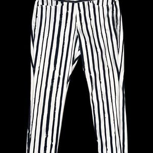 Hue Nautical Blue and White Vertical Striped Ankle Jeggings Pants Size Large